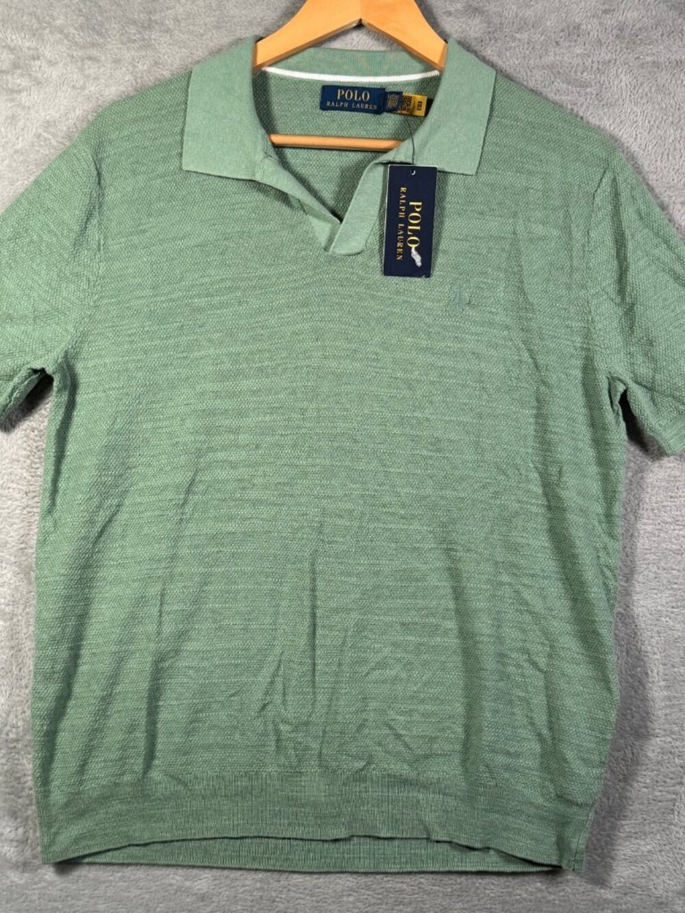 Polo Ralph Lauren Shirt Mens S Green Cotton Linen Knit Johnny Collar $130